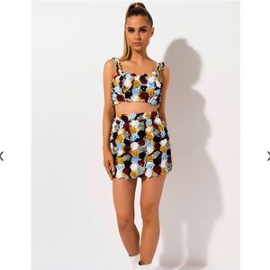 BNWT Floral 3D Multicolor Set Crop Top + Skirt